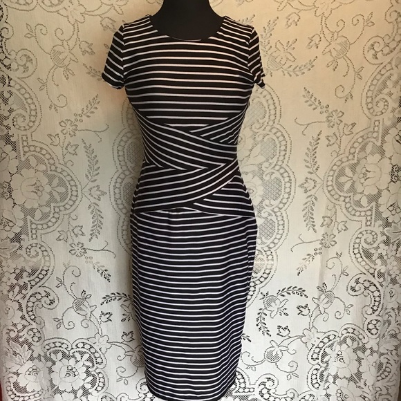 NWOT, Striped Bodycon Midi Dress - Picture 2 of 8